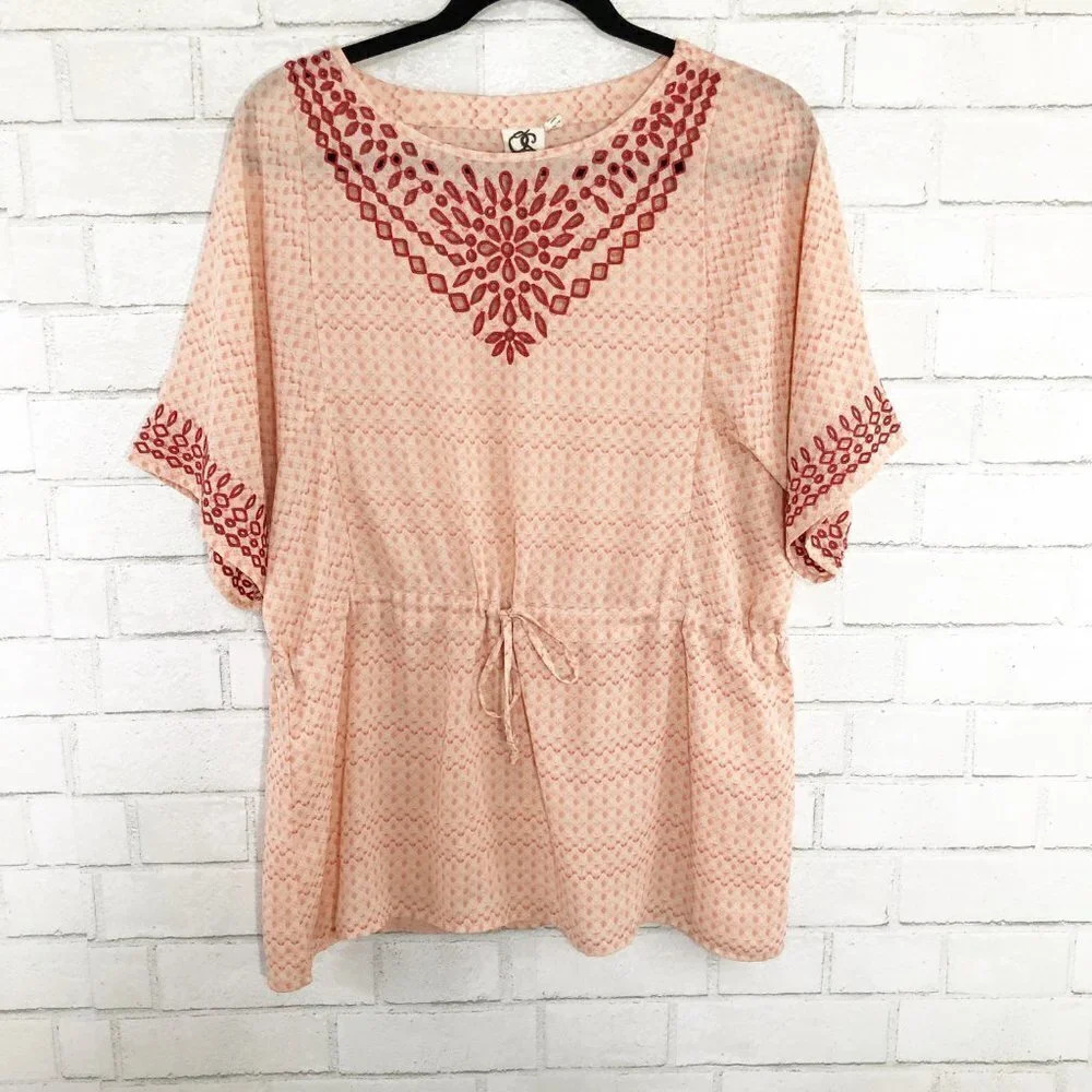 One September - Anthro Peach & Pink Eyelet Tunic